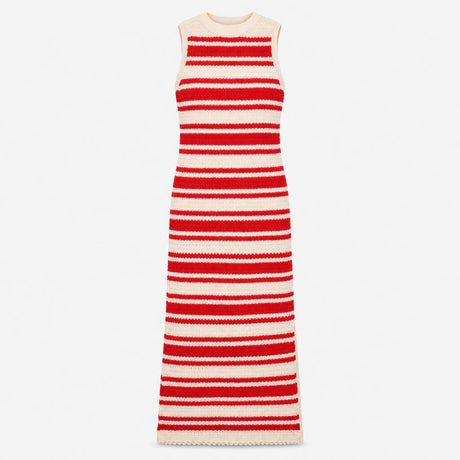 Dress Striped Knitted Sleeveless Column Maxi Red W