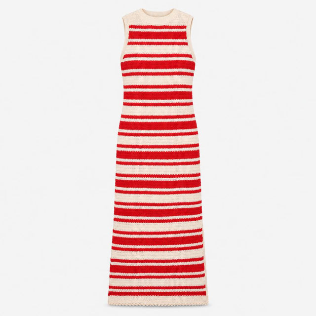 Dress Striped Knitted Sleeveless Column Maxi Red W