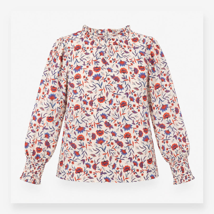 White Floral 100% Organic Cotton Ruffle Top