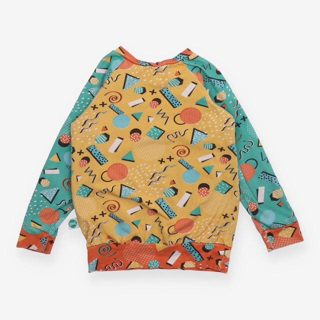 T-shirt long sleeve yellow and green memphis patte