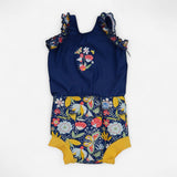 Swimsuit with Integrated Nappy Navy and Yellow Flo