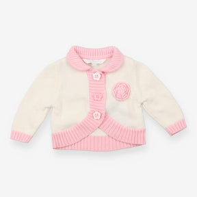 Baby Cardigan Pink and Cream Rosette