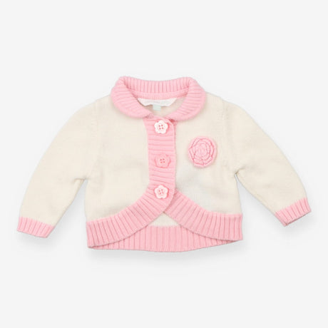 Baby Cardigan Pink and Cream Rosette