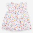 Summer Dress White with Ruffled Shoulders and Mult