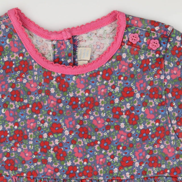Pink and Red Flowers Dress with Pocket