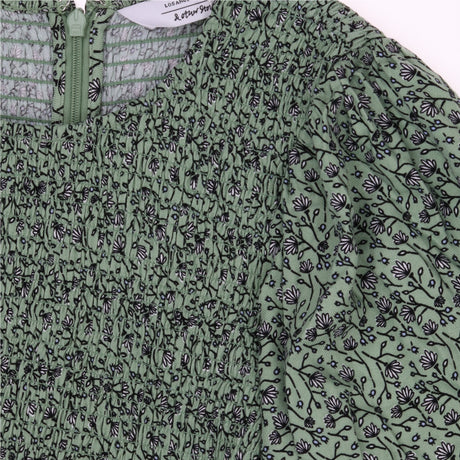 Green Floral Smocked Tiered Midi Dress