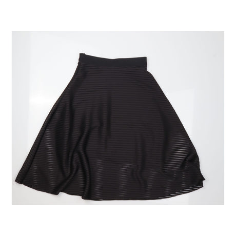 Black Striped Mesh A-Line Midi Skirt