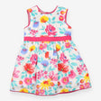 Sleeveless summer dress pink floral with belt