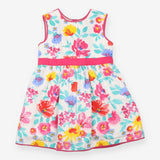 Sleeveless summer dress pink floral with belt