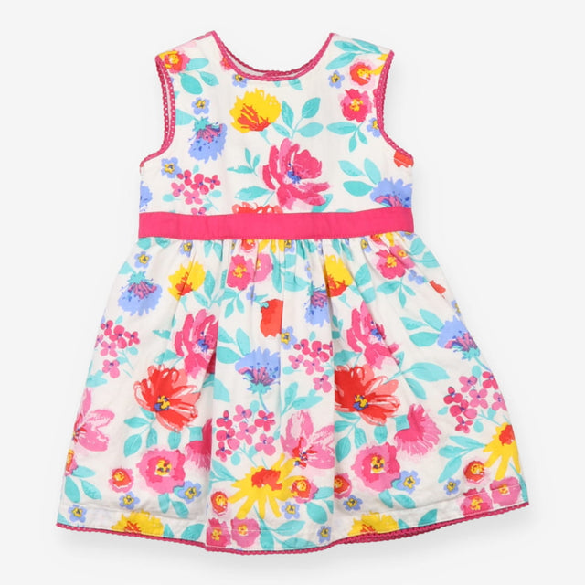Sleeveless summer dress pink floral with belt