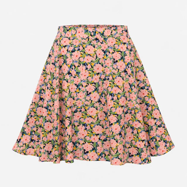Mini Skirt A Line Floral Print Pink Multicolour