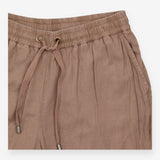 Trousers Drawstring Waist Linen Blend Light Brown