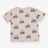 T-shirt cream with tractors and blue pocket