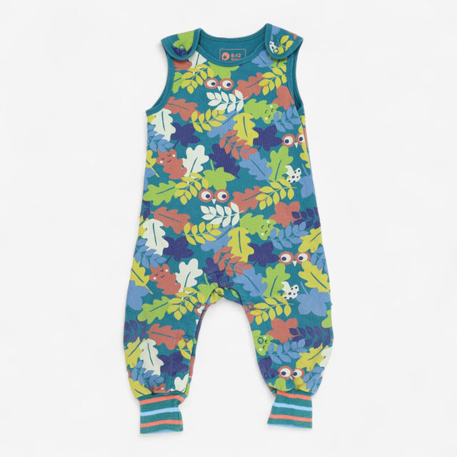 Romper Green with Peek a Boo Owl Leaf Print