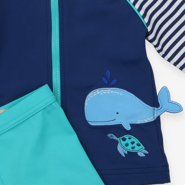 Rash vest and shorts blue green whale