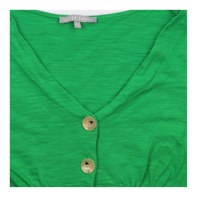 Bright Green 100% Cotton Slub Button Front V-Neck 