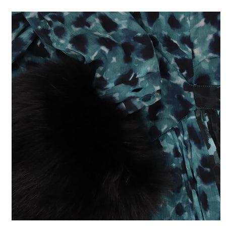 Prorsum Teal Printed Fur Trimmed Dress