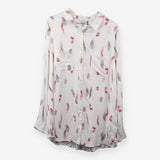 White Feather Print Viscose Long Sleeve Shirt