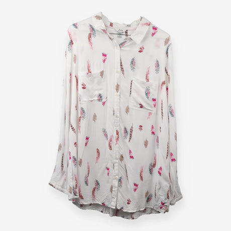 White Feather Print Viscose Long Sleeve Shirt