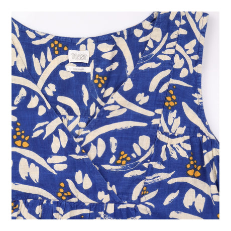 Blue Botanical Print Sleeveless Midi Dress