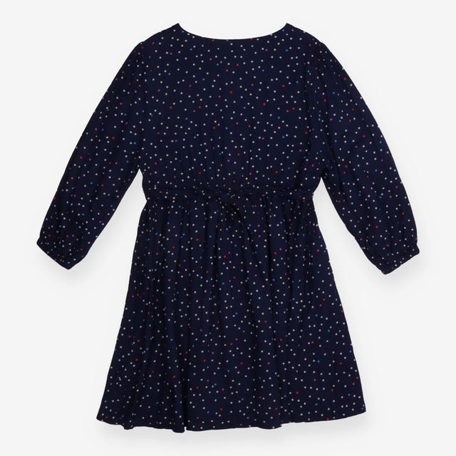 Dress Long Sleeve Navy with Multi Coloured Dots