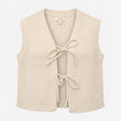 Vest Cream Ribbed Knit V-Neck Tie Front Sleeveless
