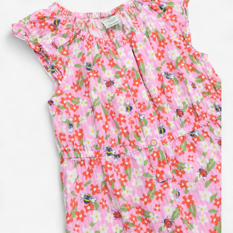 Romper Woven Frill Sleeve Pink Floral Ladybird Bee