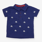 Polo T-Shirt Navy Grey Elephant Appliques