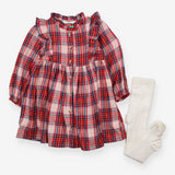 Long sleeve tartan dress with white tights