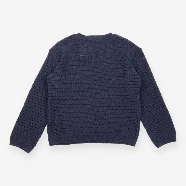Jumper Navy Blue Open Knit Crew Neck Long Sleeve
