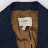 Navy Wool Blend Herringbone Blazer Gold Lining
