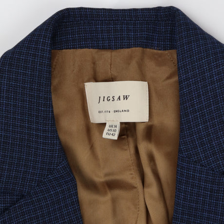 Navy Wool Blend Herringbone Blazer Gold Lining