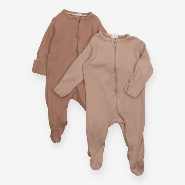 Ribbed Sleepsuit Brown and Light Brown 2-Pack