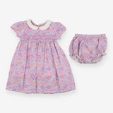 Dress and knickers pink floral smocked white colla