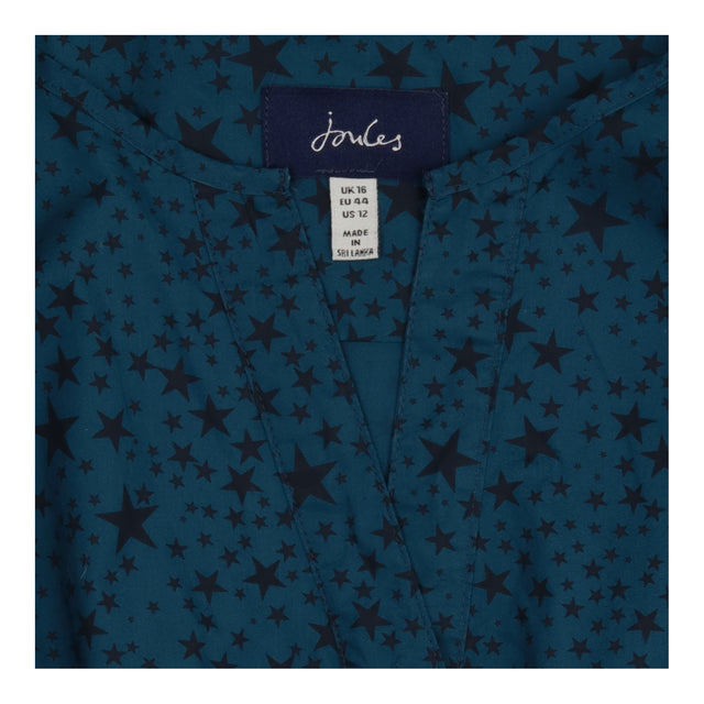 Teal Blue Star Print Elastic Waist Tiered M