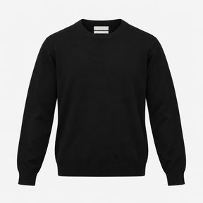 Jumper Black Extra Fine Merino Wool Crew Neck Long