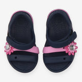 Navy Croc Sandals with Pink Flower 