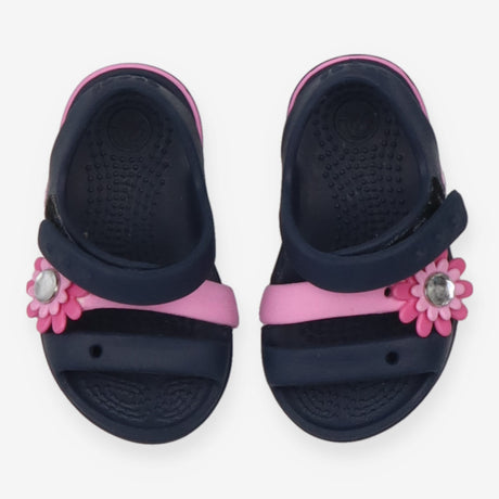 Navy Croc Sandals with Pink Flower 