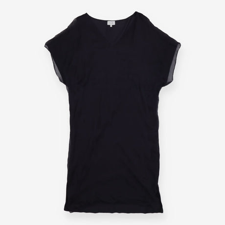 Navy Silk Blend Short Sleeve V-Neck Dress