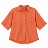 Blouse Coral Orange Linen Look Long Sleeve Patch P
