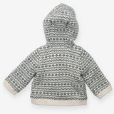 Hooded Cardigan White with Green pattern and Faux 