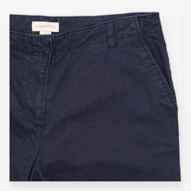 Trousers Navy Polka Dot Cotton Blend Stretch Casua