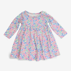 Dress jersey LS pink blue ditsy floral