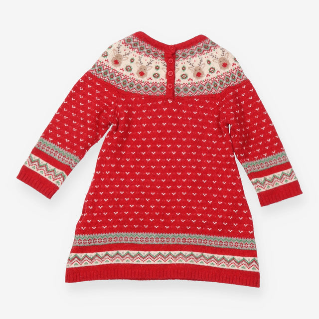 Dress Long Sleeve Knit Red Rudolph Appliques