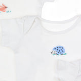 3 pcs bodysuits white with embroidered animals
