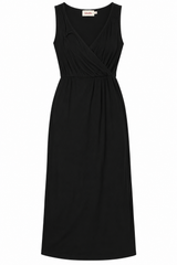 Midi Dress Black Wrap V Neck Sleeveless Jersey