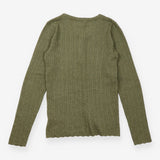 Khaki Green Pointelle Henley Long Sleeve K