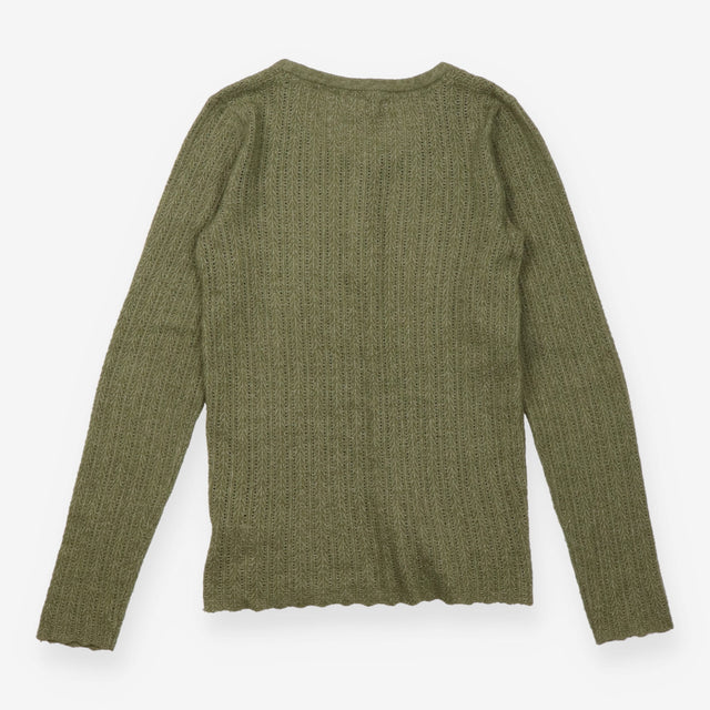 Khaki Green Pointelle Henley Long Sleeve K