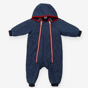 Denim Quilted Pramsuit with Red Trims