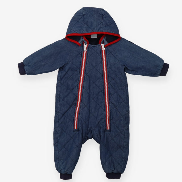 Denim Quilted Pramsuit with Red Trims